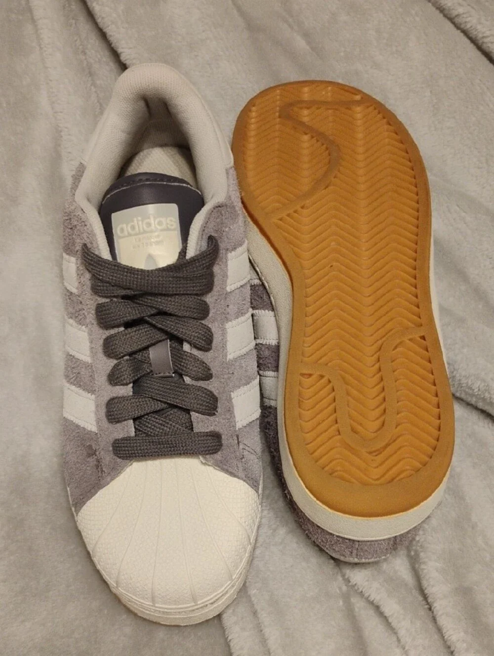 Adidas Women’s Superstar Suede Sneakers in Gray/Lavender And White